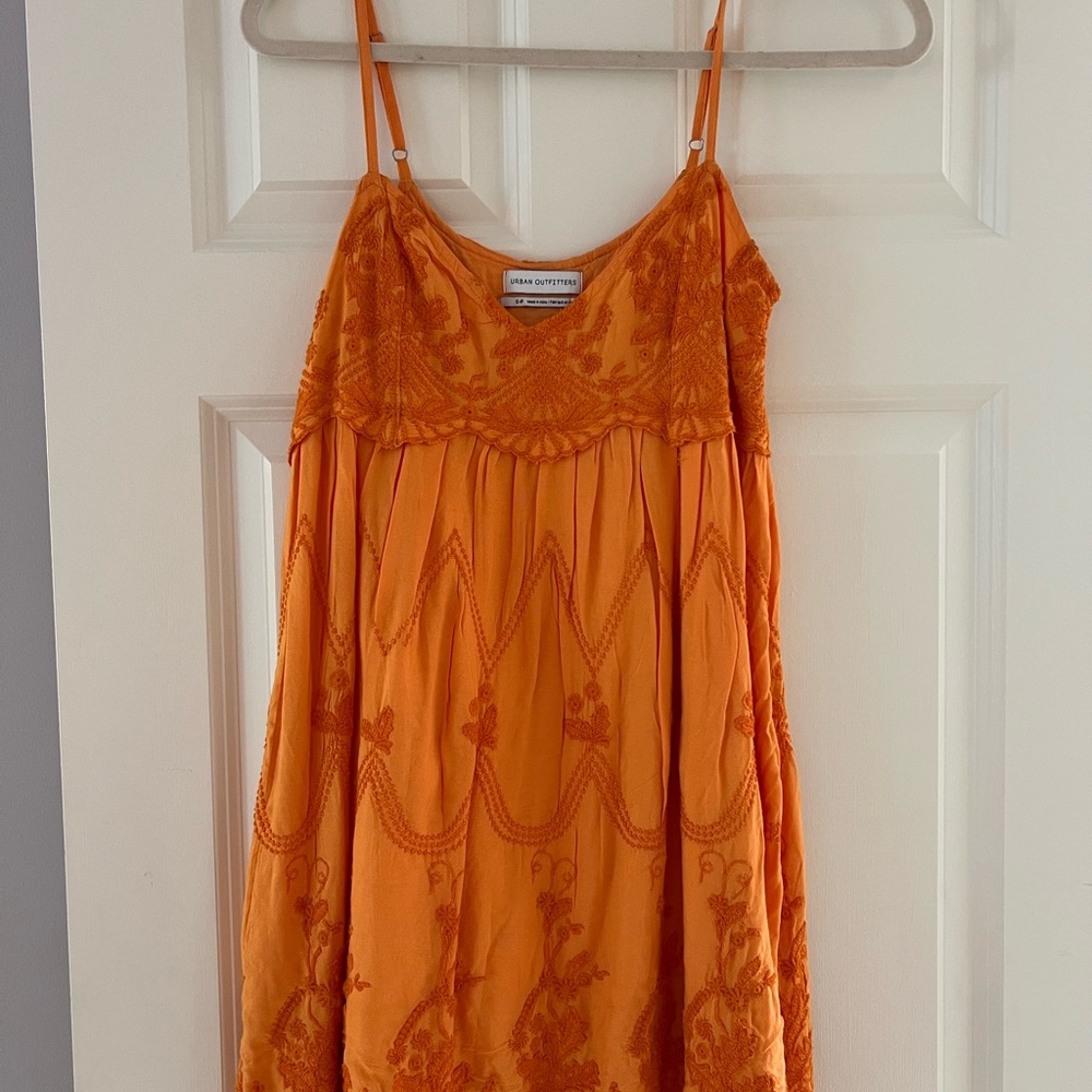 Urban Outfitters Orange Embroidered Mini Dress